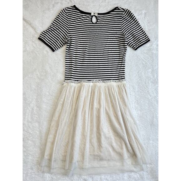 Olive Des Olive Black Ivory Stripe Short Sleeve Tulle Bottom Dress Medium - Picture 7 of 10